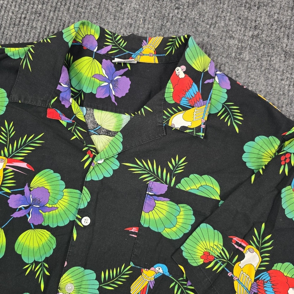 Scorpio Shirt Mens 2XL‎ Black Parrot Tropical Hawaiian Cotton Short Sleeve USA